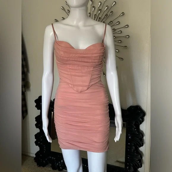 Oh Polly Jaded Dress Ruched Corset Mini Dress in Blush - Picture 5 of 7